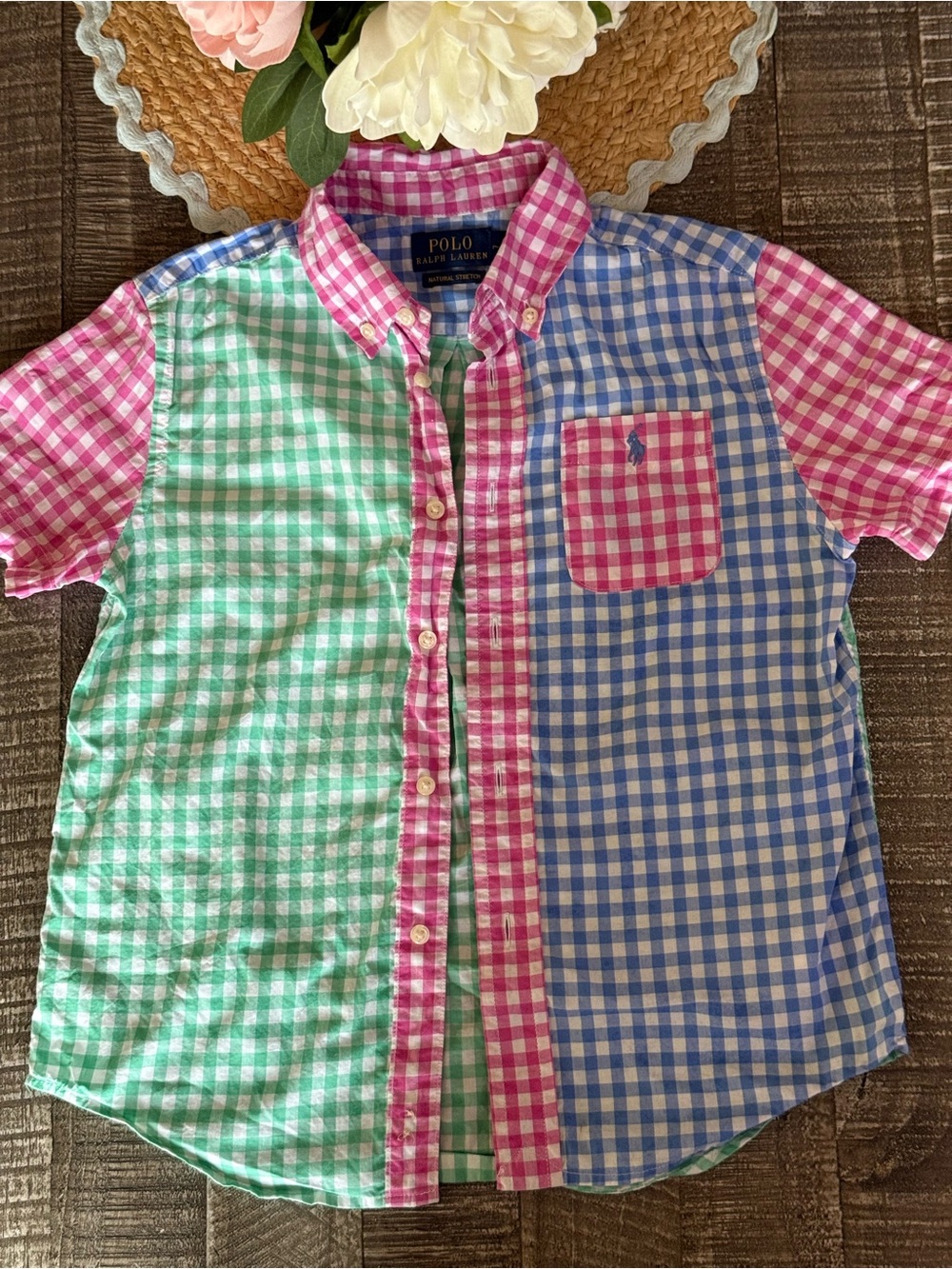 Polo by Ralph Lauren Kids Pink, Green & Blue Gingham Button-Down Shirt Size 7
